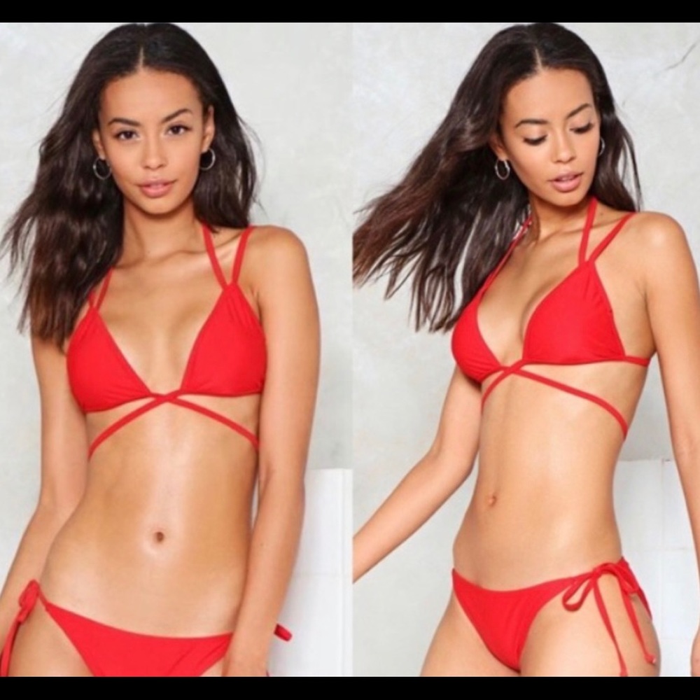Nasty Gal red strappy cross bikini M